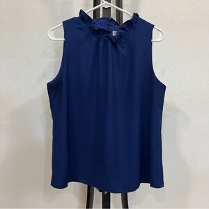 J. Crew Ruffle Neck Sleeveless Navy Blue Women's Blouse